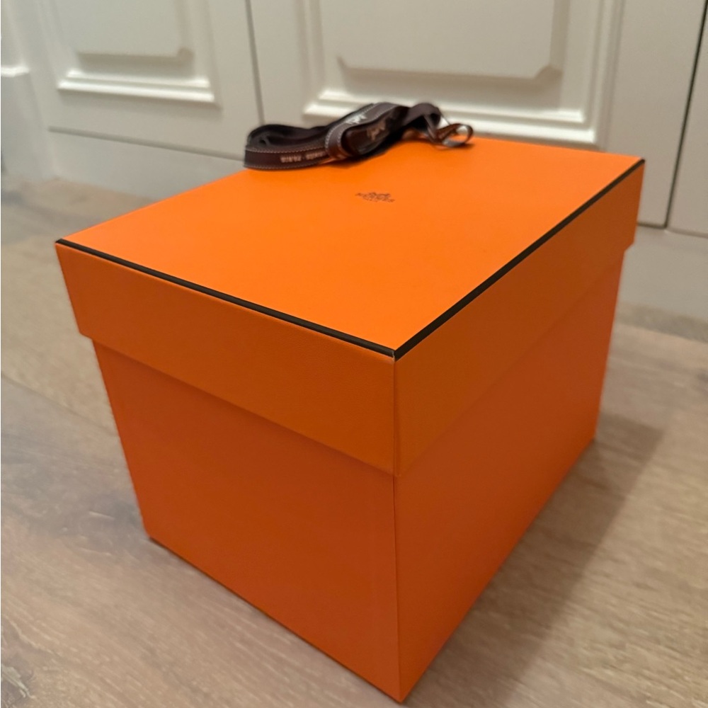 Orange Gift Box with Brown Ribbon size 10.5 x 8x 8 in